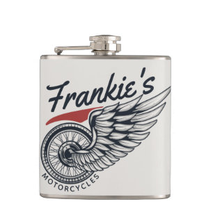 Personalised Motorcycles Flying Tire Biker Shop Hip Flask
