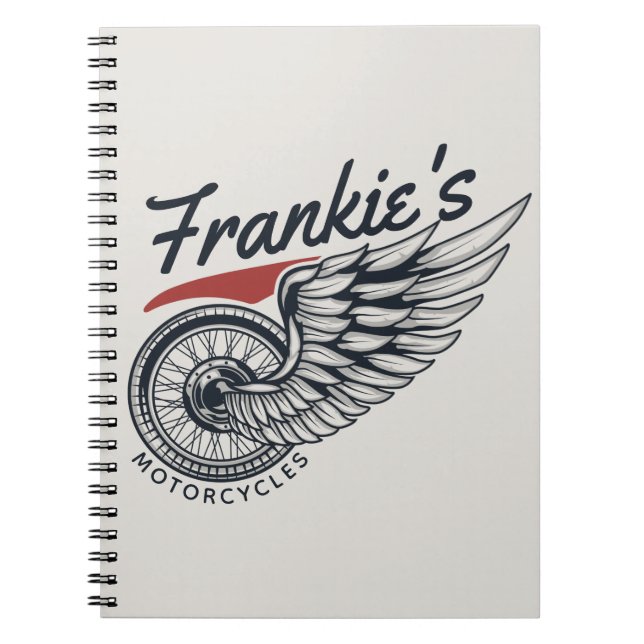 Personalised Motorcycles Flying Tire Biker Shop  Notebook (Front)