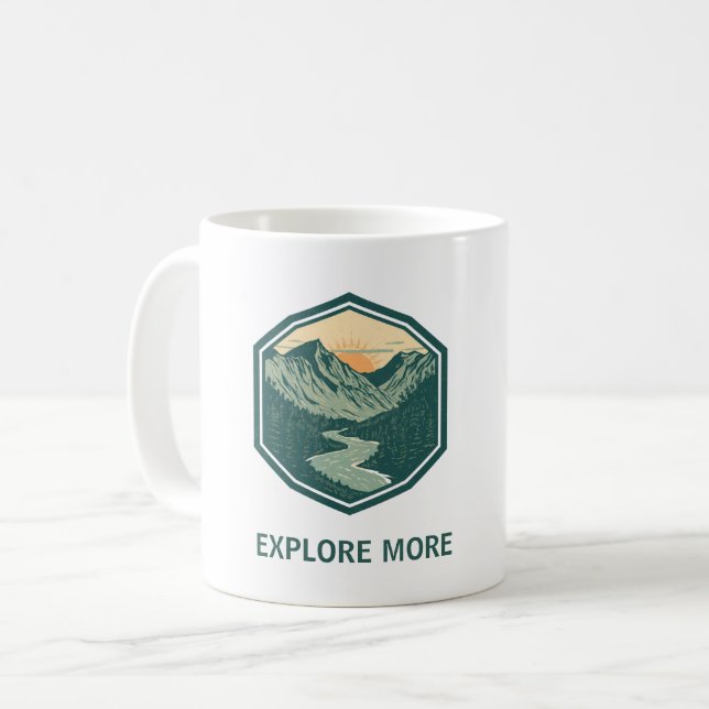 Personalised Mountain Adventure Retro Outdoor Coffee Mug (Front Left)