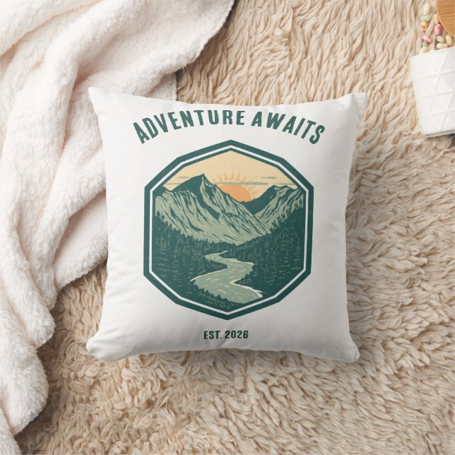 Personalised Mountain Adventure Retro Outdoor Cushion (Blanket)