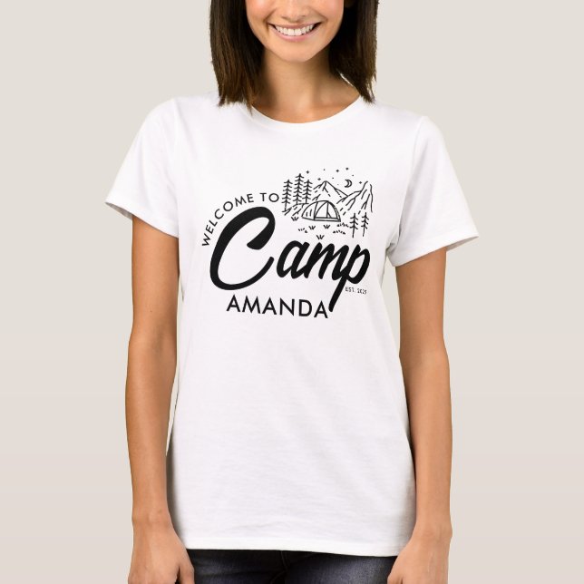 Personalised Mountain Camp Bachelorette Party T-Shirt (Front)