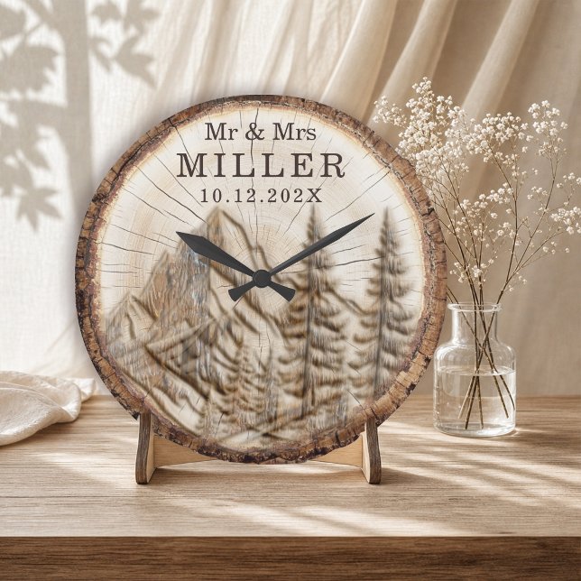 Personalised Mountain Forest Couple Large Clock (Creator Uploaded)