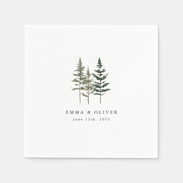 Personalised Mountain Forest Pine Tree Wedding Napkin (Front)