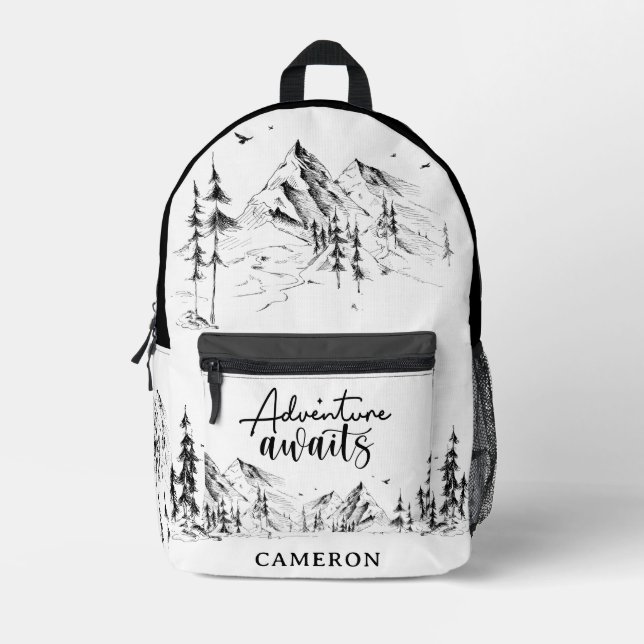 Personalised Mountains Nature Adventure Awaits Printed Backpack (Front)