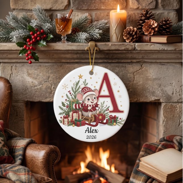 Personalised Mouse Monogram Initial Christmas Ceramic Tree Decoration (Creator Uploaded)