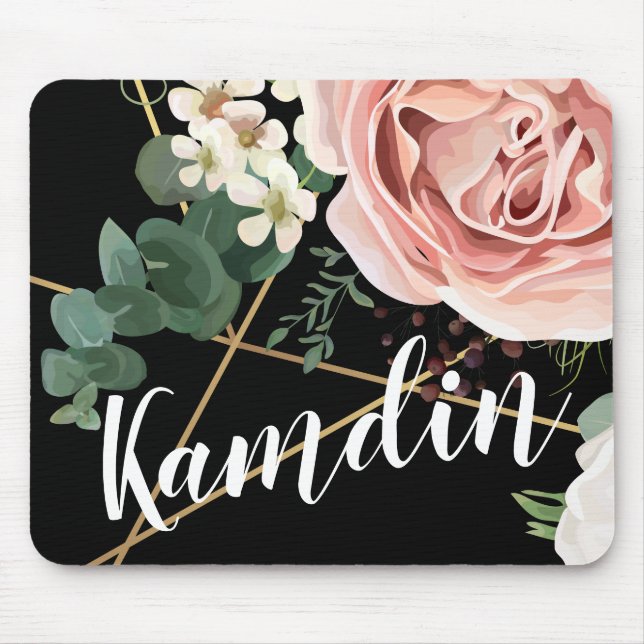 Personalised Mouse Pad Geometric Garden Rose Black (Front)