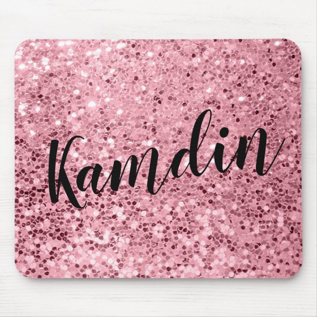 Personalised Mouse Pad Rose Gold Glitter (Front)