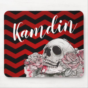Personalised Mouse Pad skull Rose Gothic Chevron r