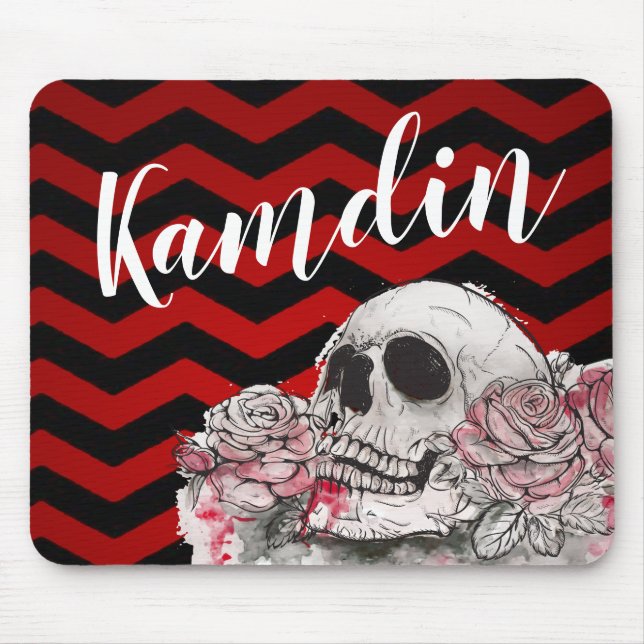 Personalised Mouse Pad skull Rose Gothic Chevron r (Front)