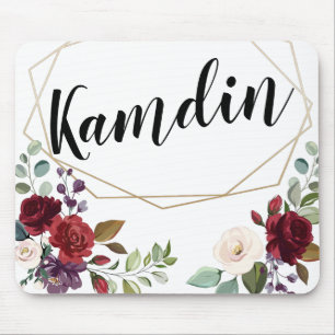 Personalised Mouse Pad White Roses Gold Geom