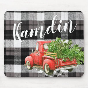 Personalised Mouse Pad XMAS Truck Buffalo Plaid Bl