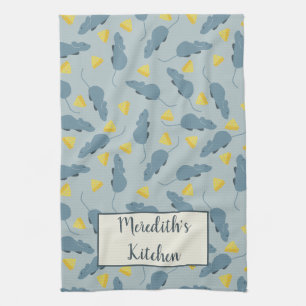 Personalised Mouse Pattern Blue Mice Yellow Cheese Tea Towel