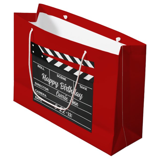 Personalised Movie Clapboard Red Large Gift Bag (Front Angled)