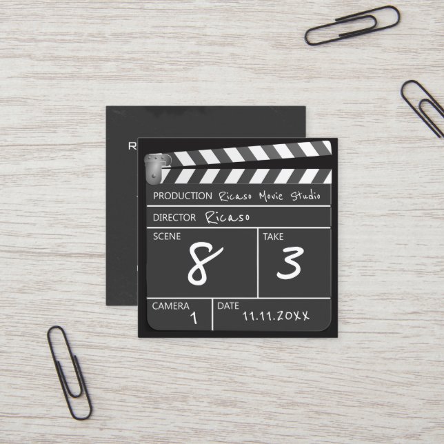 Personalised Movie Clapperboard Square Business Card (Front/Back In Situ)