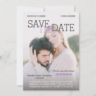 Personalised Movie Poster Purple Save the Date