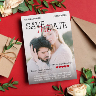 Personalised Movie Poster Red Hearts Save the Date