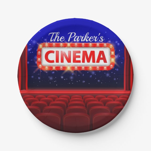 Personalised Movie Theatre Cinema Family Room Paper Plate (Front)