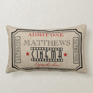 Personalised Movie Theatre Ticket Pillow- red Lumbar Cushion