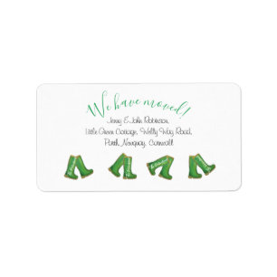 Personalised moving house green welly boot address label