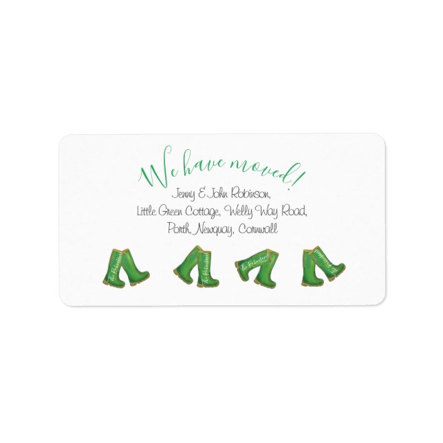 Personalised moving house green welly boot address label (Front)
