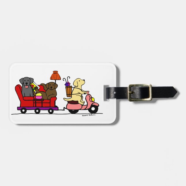 Personalised Moving Labradors Cartoon Luggage Tag (Front Horizontal)