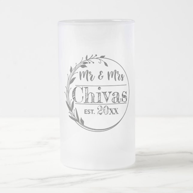 Personalised Mr and Mrs Beer Mug, Wedding Favour Frosted Glass Beer Mug (Center)