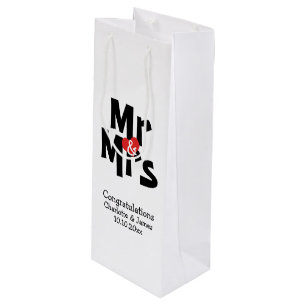 Personalised Mr and Mrs Black Red Bold Modern Wine Gift Bag