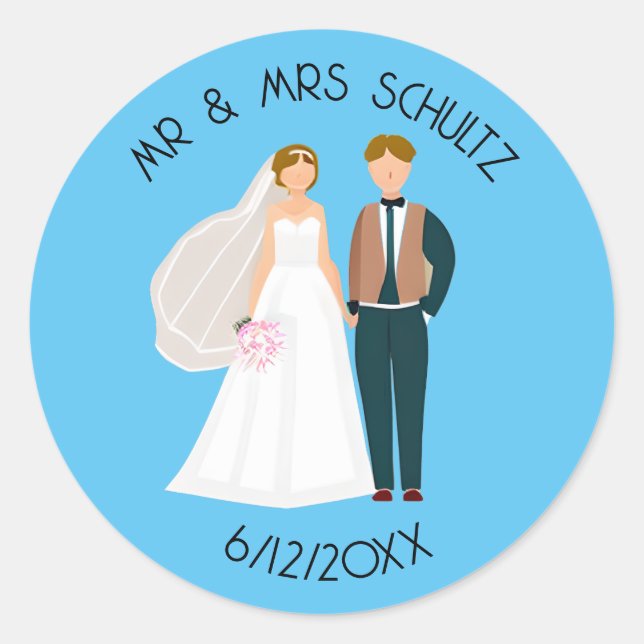 Personalised Mr and Mrs Bride and Groom  Classic Round Sticker (Front)