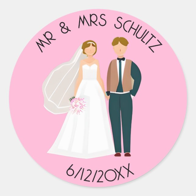 Personalised Mr and Mrs Bride and Groom  Classic Round Sticker (Front)