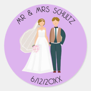 Personalised Mr and Mrs Bride and Groom Classic Round Sticker