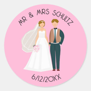 Personalised Mr and Mrs Bride and Groom Classic Round Sticker