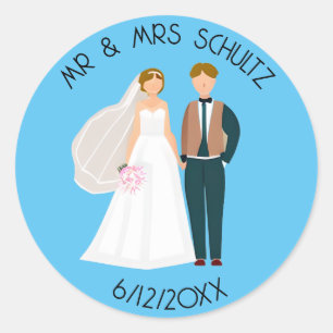Personalised Mr and Mrs Bride and Groom Classic Round Sticker