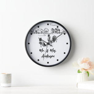 Personalised Mr and Mrs Chickens Rooster Hen Farm Clock