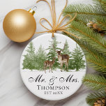 Personalised Mr And Mrs Husband and Wife Custom Ornament<br><div class="desc">Celebrate the journey of a newlywed couple with our Personalised Mr. and Mrs. Husband and Wife Custom Ornament. This custom ornament serves as a cherished keepsake, commemorating their first Christmas together as husband and wife. Adorned with a charming deer and forest and nature-inspired design, it captures the beauty of the...</div>