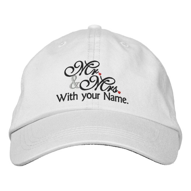 Personalised Mr. and Mrs. Husband Wife His Hers Embroidered Hat (Front)