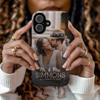 Personalised Mr. and Mrs. Monogram Wedding Photo iPhone 16 Case