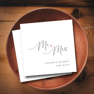 Personalised Mr and Mrs Pink Heart Wedding Napkin