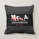 Personalised Mr and Mrs throw pillow elegant style<br><div class="desc">Personalised Mr and Mrs throw pillow elegant style. Cute wedding gift idea for newly weds. Personalise with name of bride and groom / husband and wife. Classy pattern design with stylish typography. Coral pink,  grey,  white and black colours.</div>