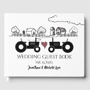 Personalised Mr and Mrs Tractors in LOVE Wedding Guest Book