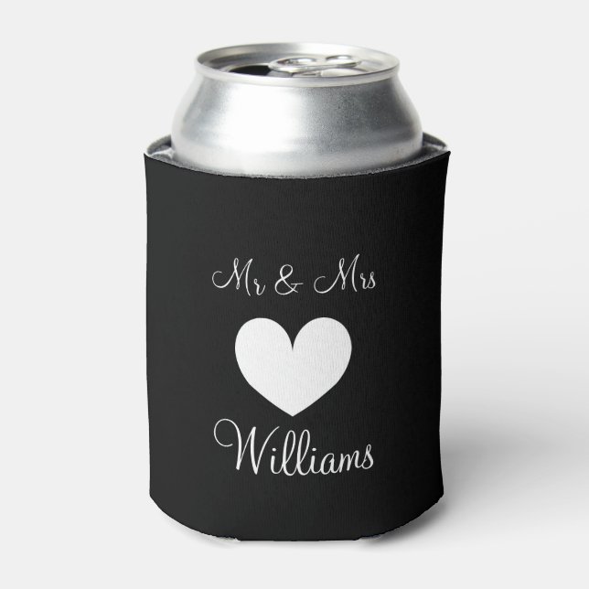 Personalised Mr and Mrs wedding can coolers (Can Front)