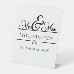Personalised Mr. and Mrs. Wedding Names Date   Pedestal Sign