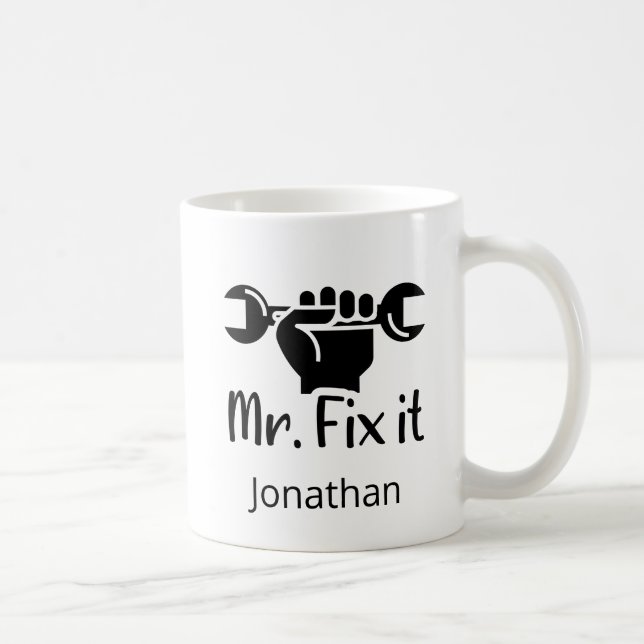 Personalised Mr Fix It Wrench Hand Coffee Mug (Right)