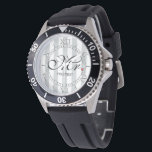 Personalised Mr. Husband Click for Custom Stripes Watch<br><div class="desc">Easily change the colour of the vertical stripes design from their preset grey and white to any colour of your choice in one step. Just click on the "Cutomize It!" button to reveal the colour selector titled "Printed Background Colour" from which you can choose any colour you want in one...</div>