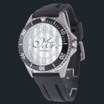 Personalised Mr. Husband Click for Custom Stripes Watch<br><div class="desc">Easily change the colour of the vertical stripes design from their preset grey and white to any colour of your choice in one step. Just click on the "Cutomize It!" button to reveal the colour selector titled "Printed Background Colour" from which you can choose any colour you want in one...</div>