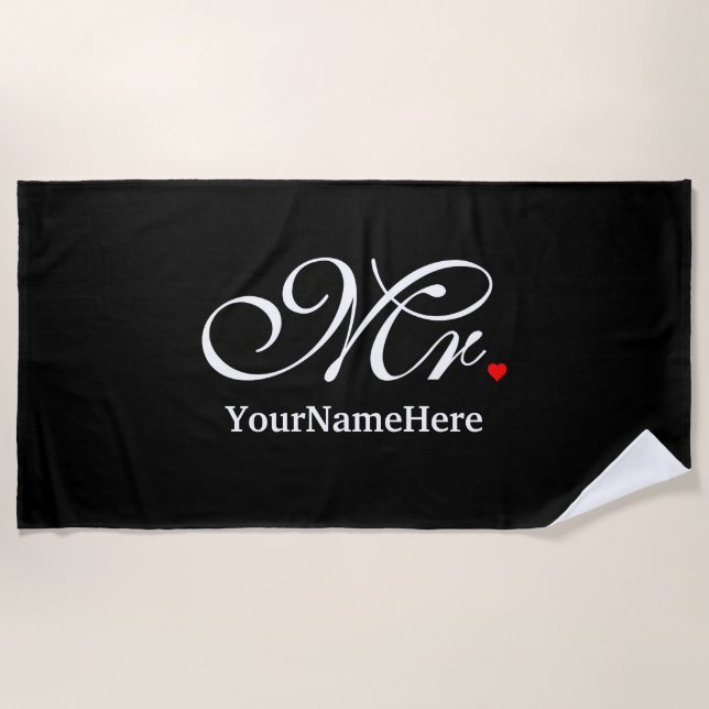 Personalised Mr. Husband Groom His Hers Newly Weds Beach Towel (Front)