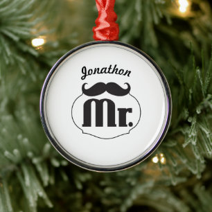 Personalised Mr. Moustache Retro Vintage Hipster Metal Tree Decoration