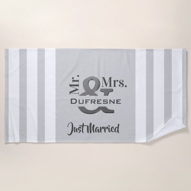 Personalised "Mr & Mrs" Just Married/Anniversary Beach Towel (Front)