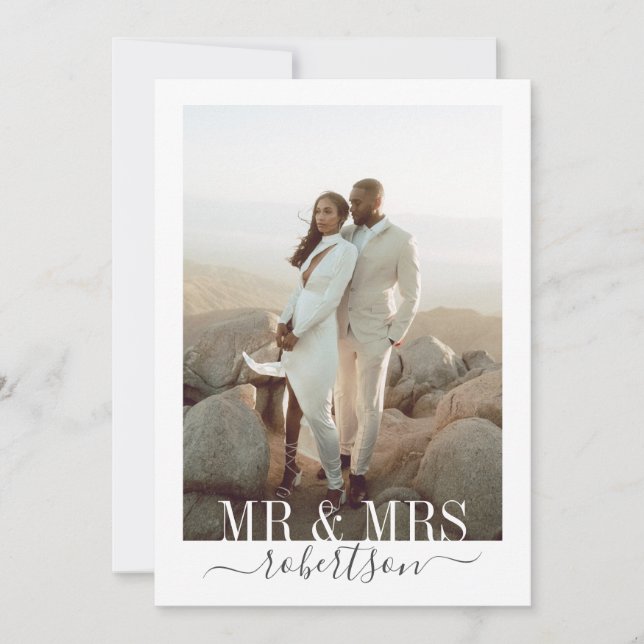 Personalised Mr Mrs Married Name Wedding Photo Thank You Card (Front)