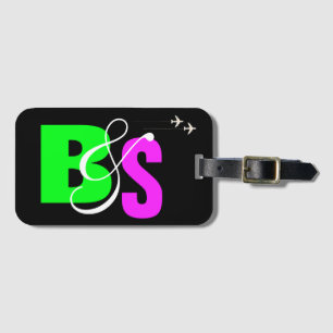 personalised mr. & mrs. neon initials luggage tag