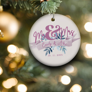 Personalised Mr & Mrs Newlywed Christmas Ceramic Tree Decoration